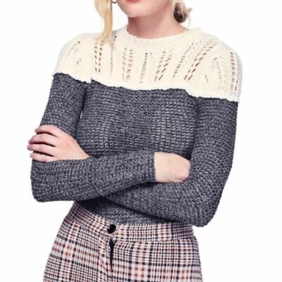 Free People Sweaters - Free People Pointelle and Thermal Colorblock Top in Gray and Cream | Size Small